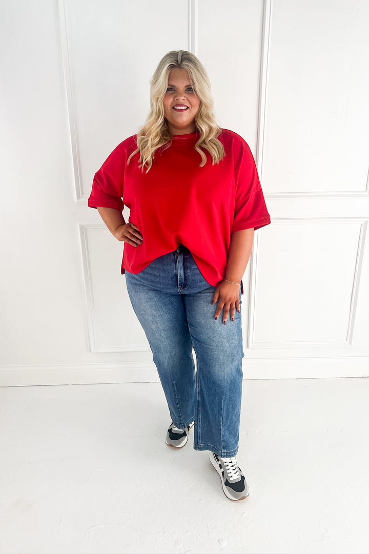 Scuba Round Neck Side Slit Curvy Pullover