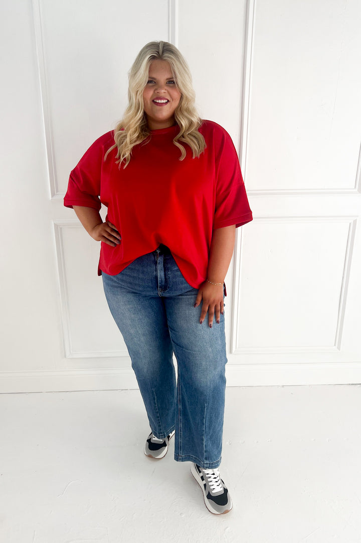 Scuba Round Neck Side Slit Curvy Pullover