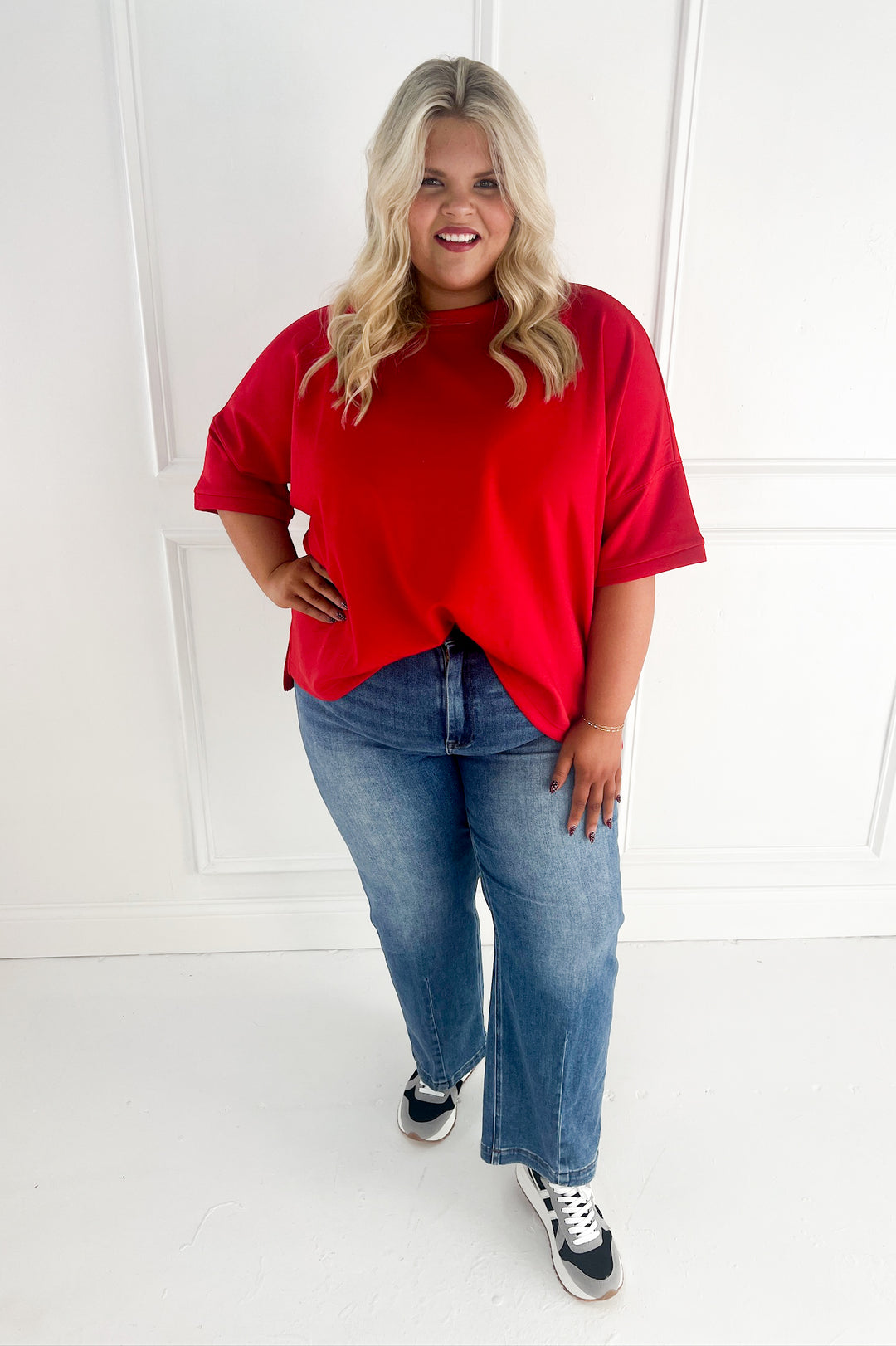 Scuba Round Neck Side Slit Curvy Pullover