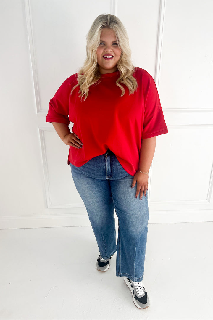 Scuba Round Neck Side Slit Curvy Pullover