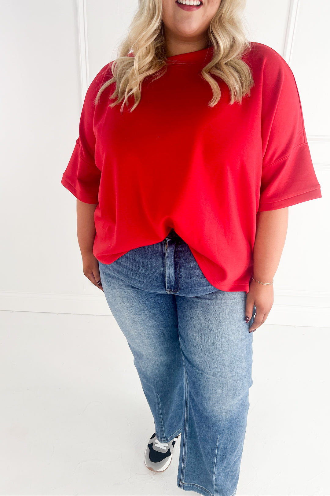 Scuba Round Neck Side Slit Curvy Pullover