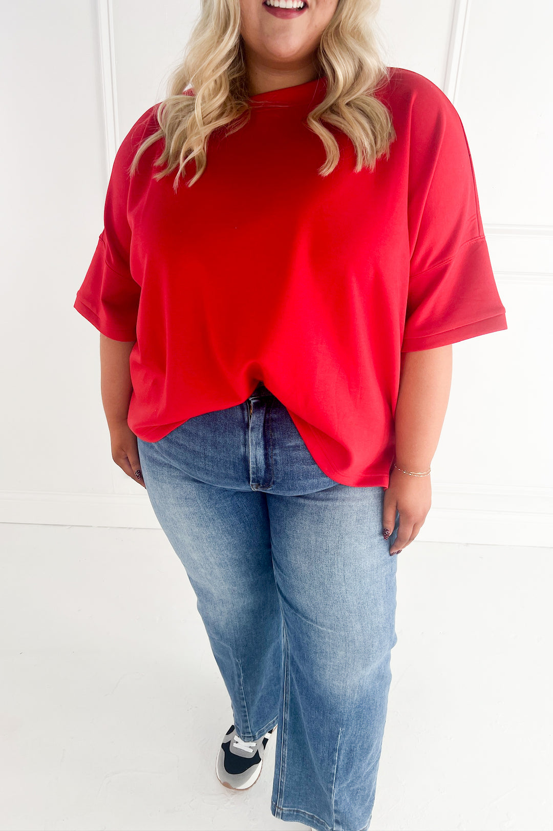 Scuba Round Neck Side Slit Curvy Pullover