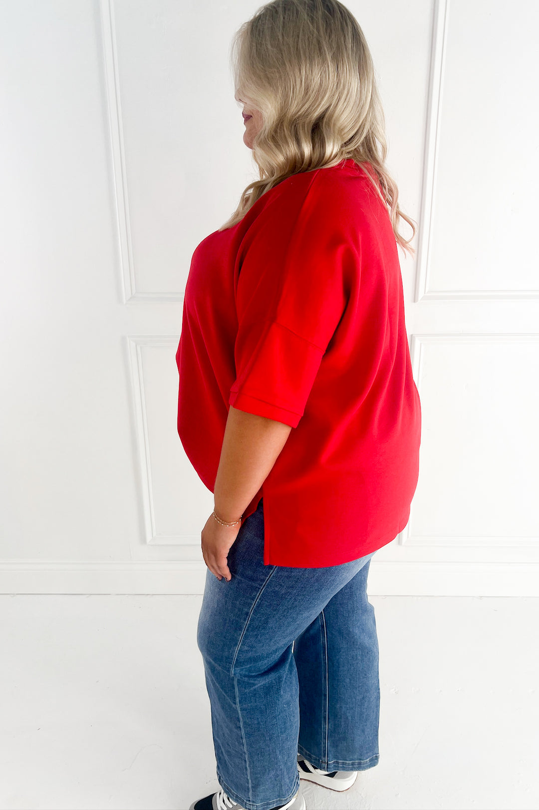 Scuba Round Neck Side Slit Curvy Pullover