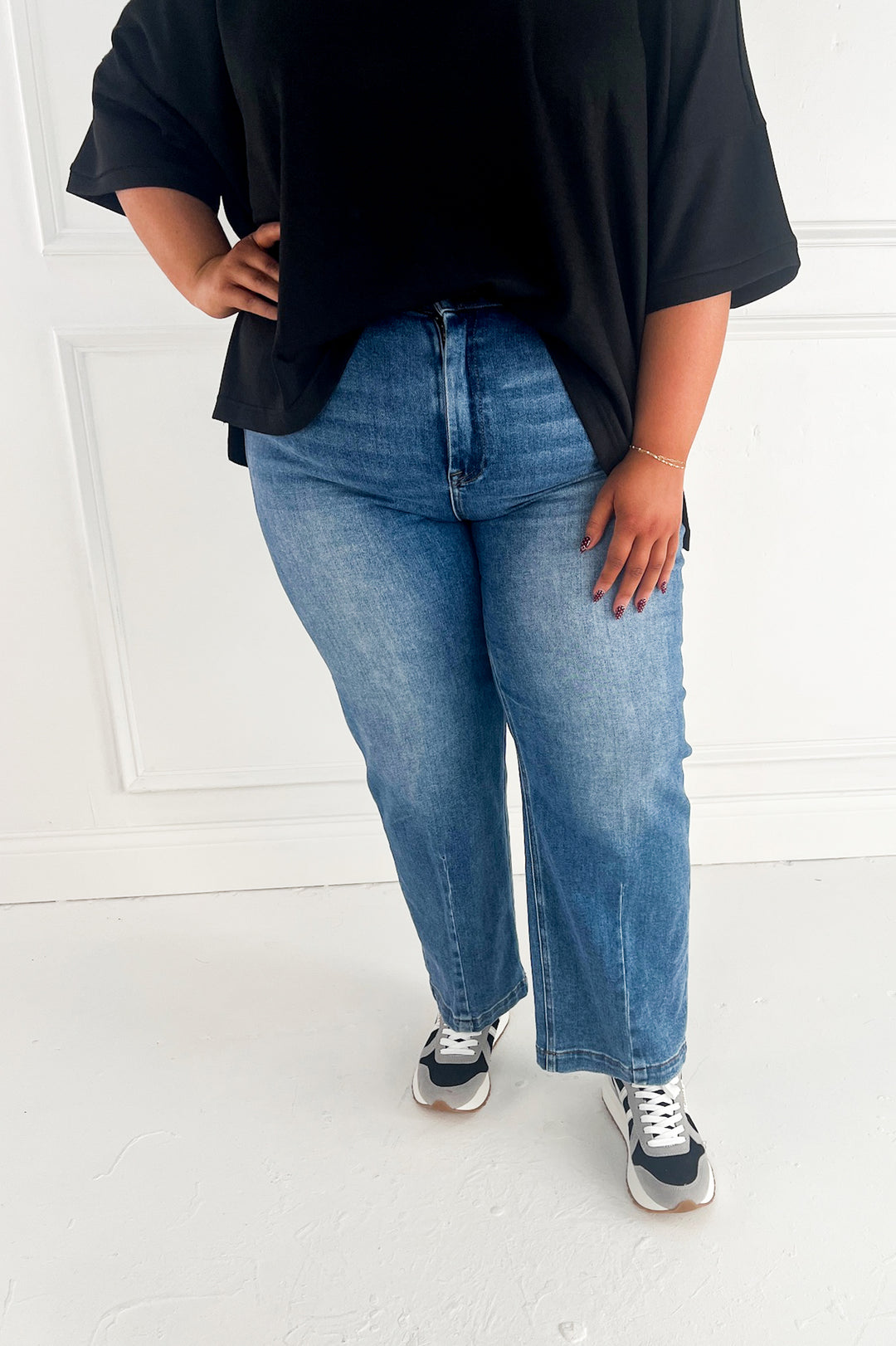 Risen High Rise Wide Leg Jeans With Pleats