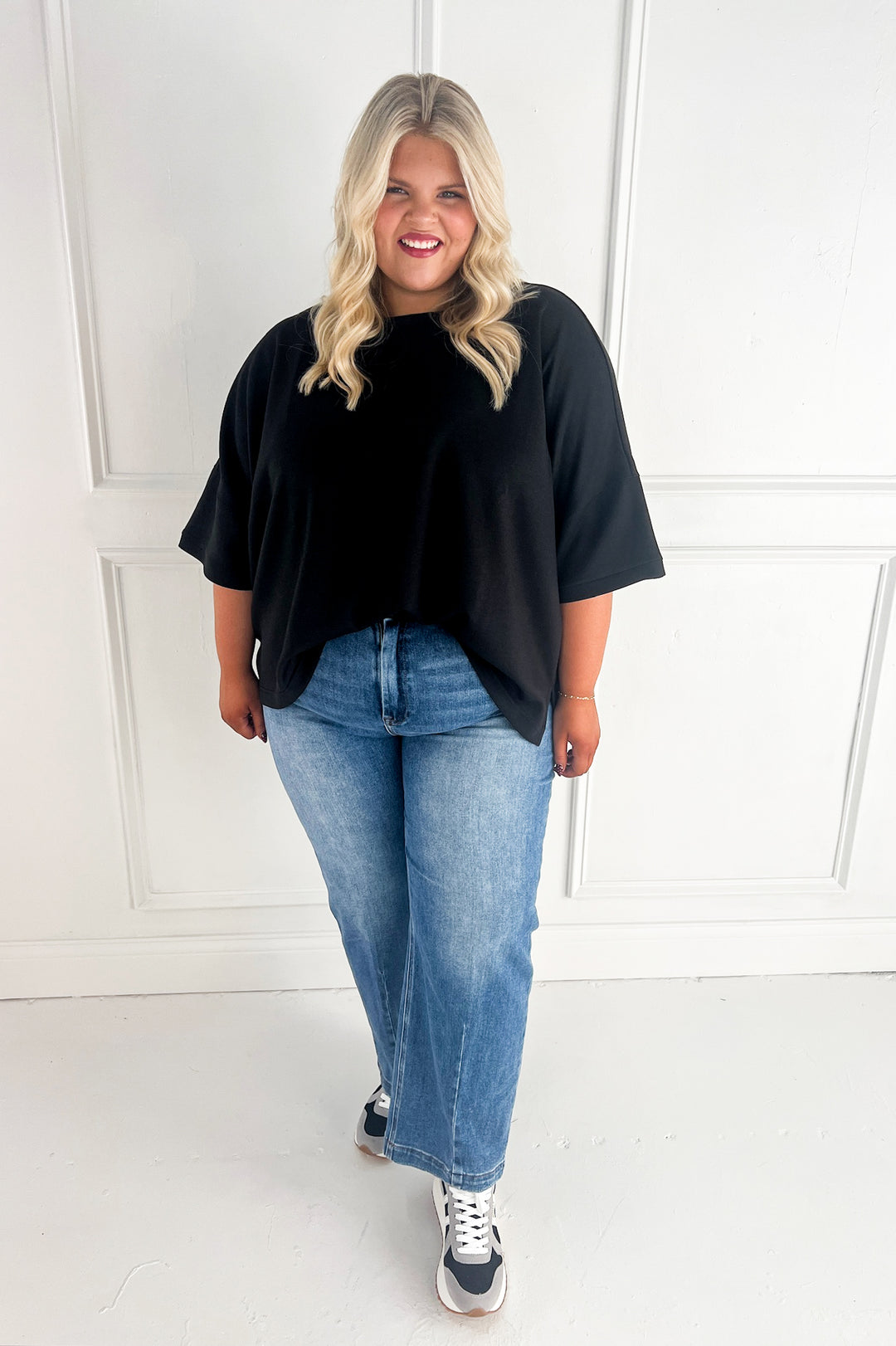 Scuba Round Neck Side Slit Curvy Pullover