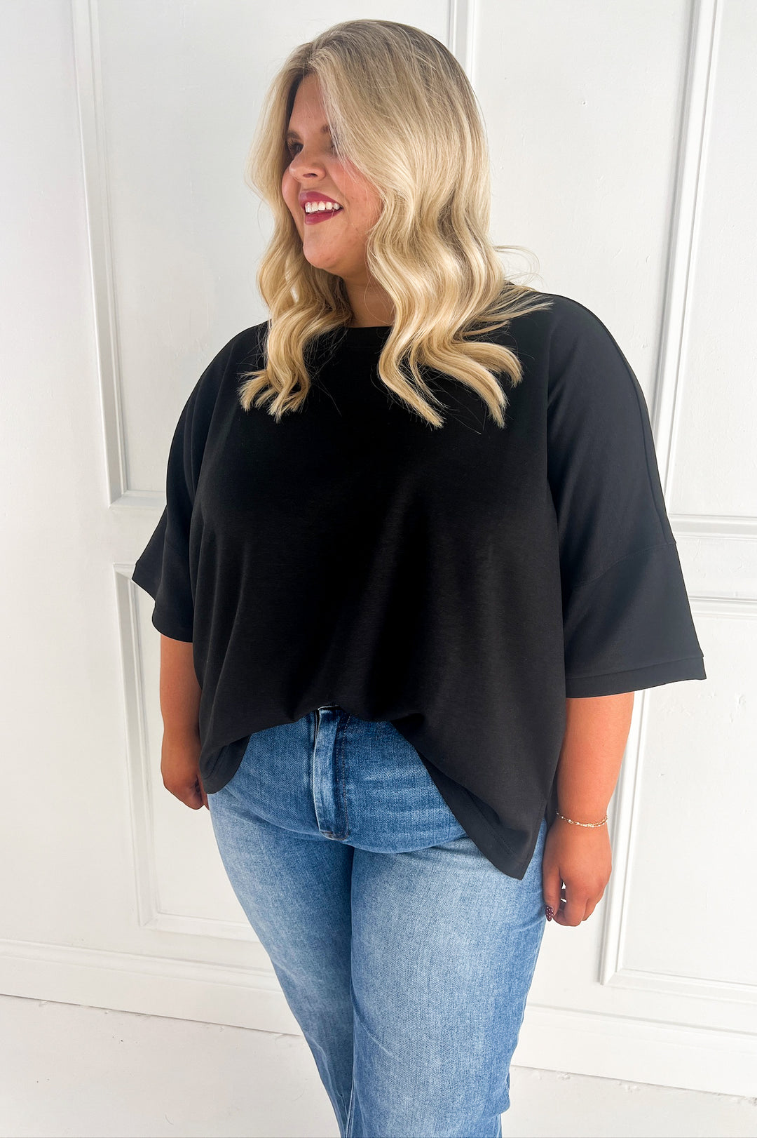 Scuba Round Neck Side Slit Curvy Pullover