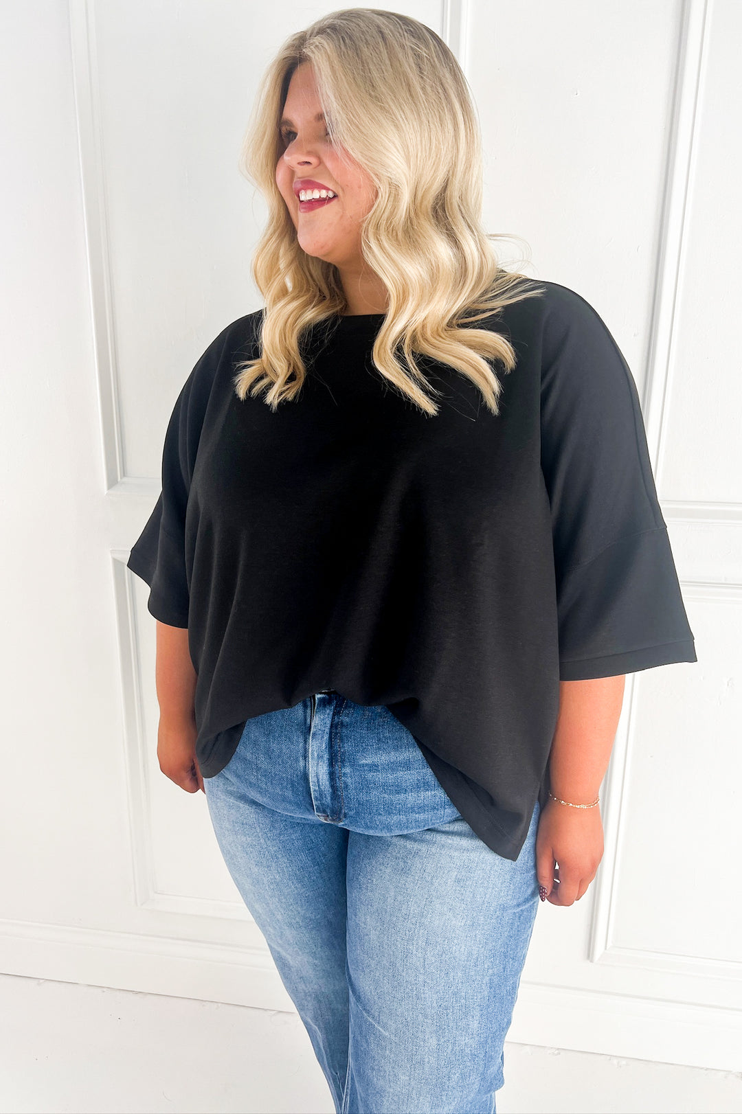 Scuba Round Neck Side Slit Curvy Pullover