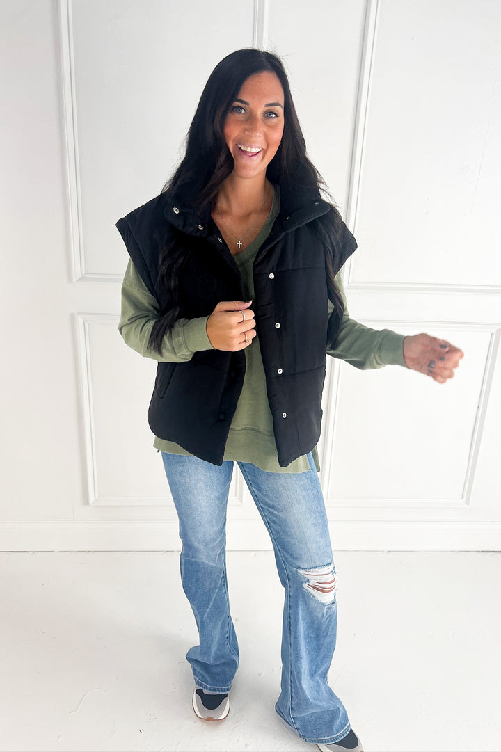 Oversize Snap Button Puffer Vest