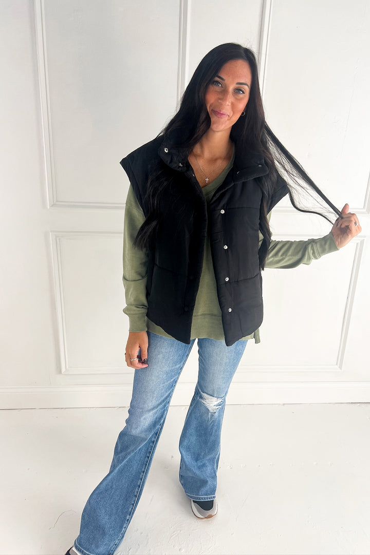 Oversize Snap Button Puffer Vest
