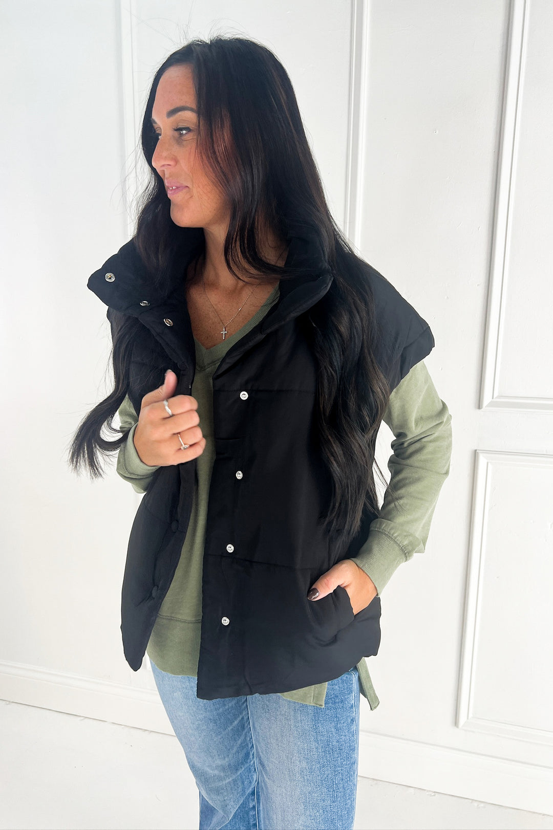 Oversize Snap Button Puffer Vest
