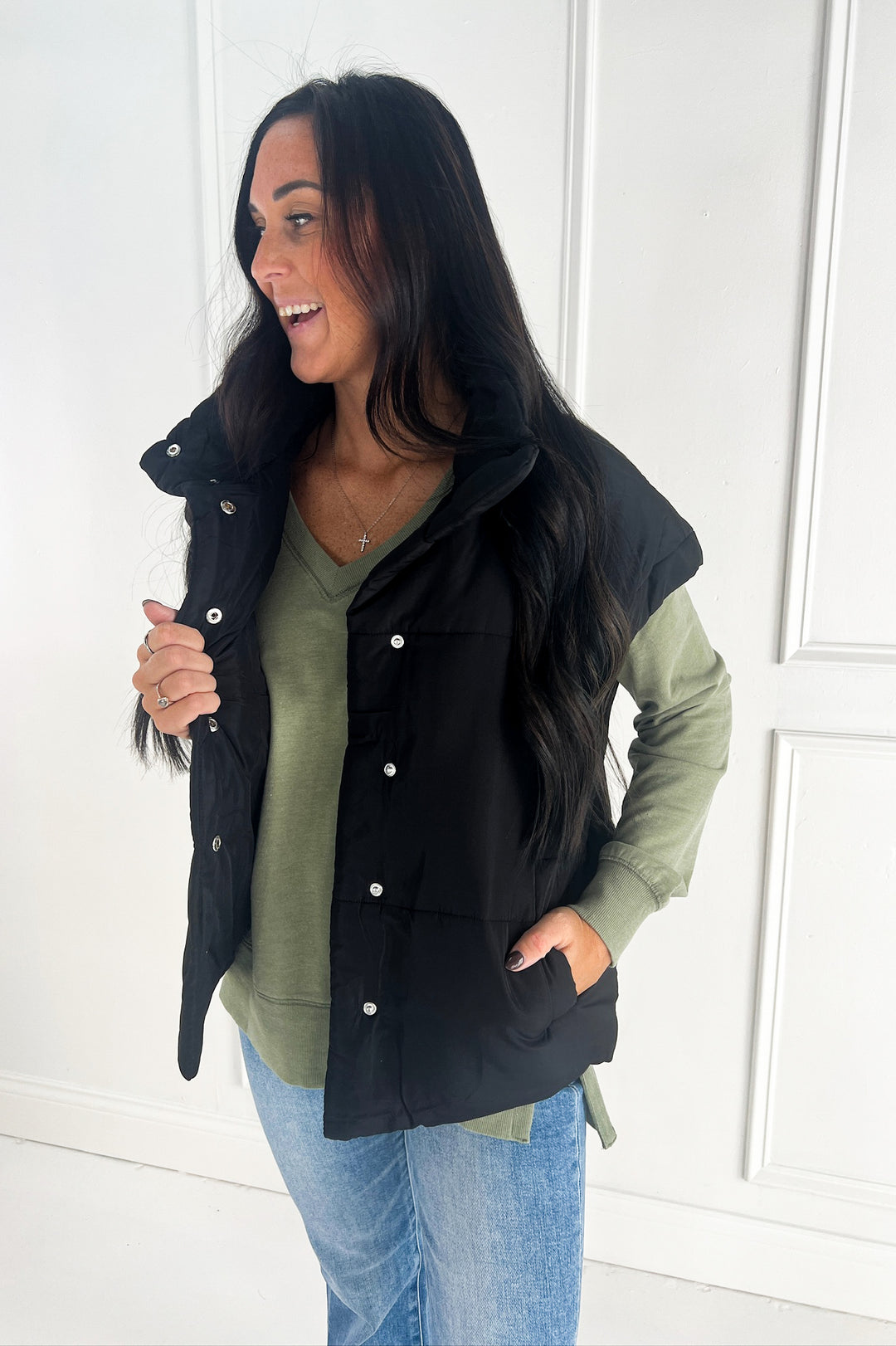 Oversize Snap Button Puffer Vest