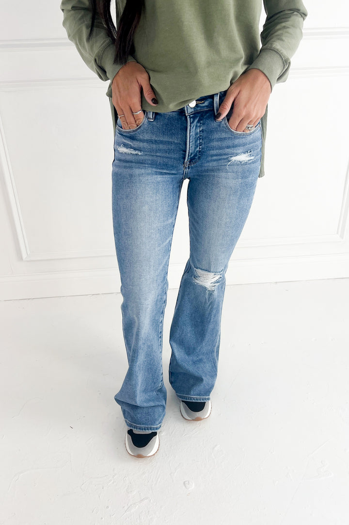 Risen Mid Rise Flare Jeans