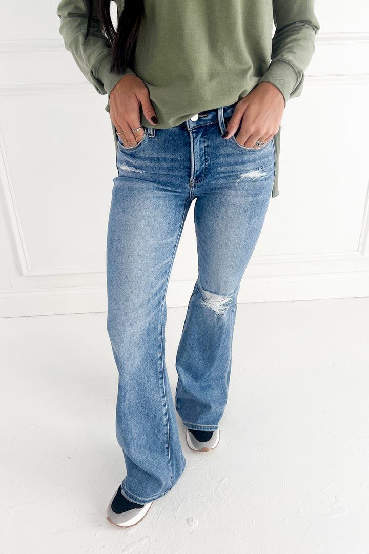 Risen Mid Rise Flare Jeans