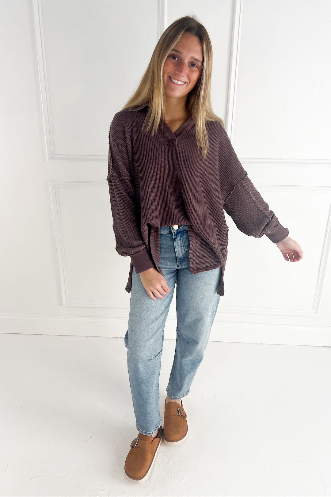 Mineral Washed Waffle Collar Tunic