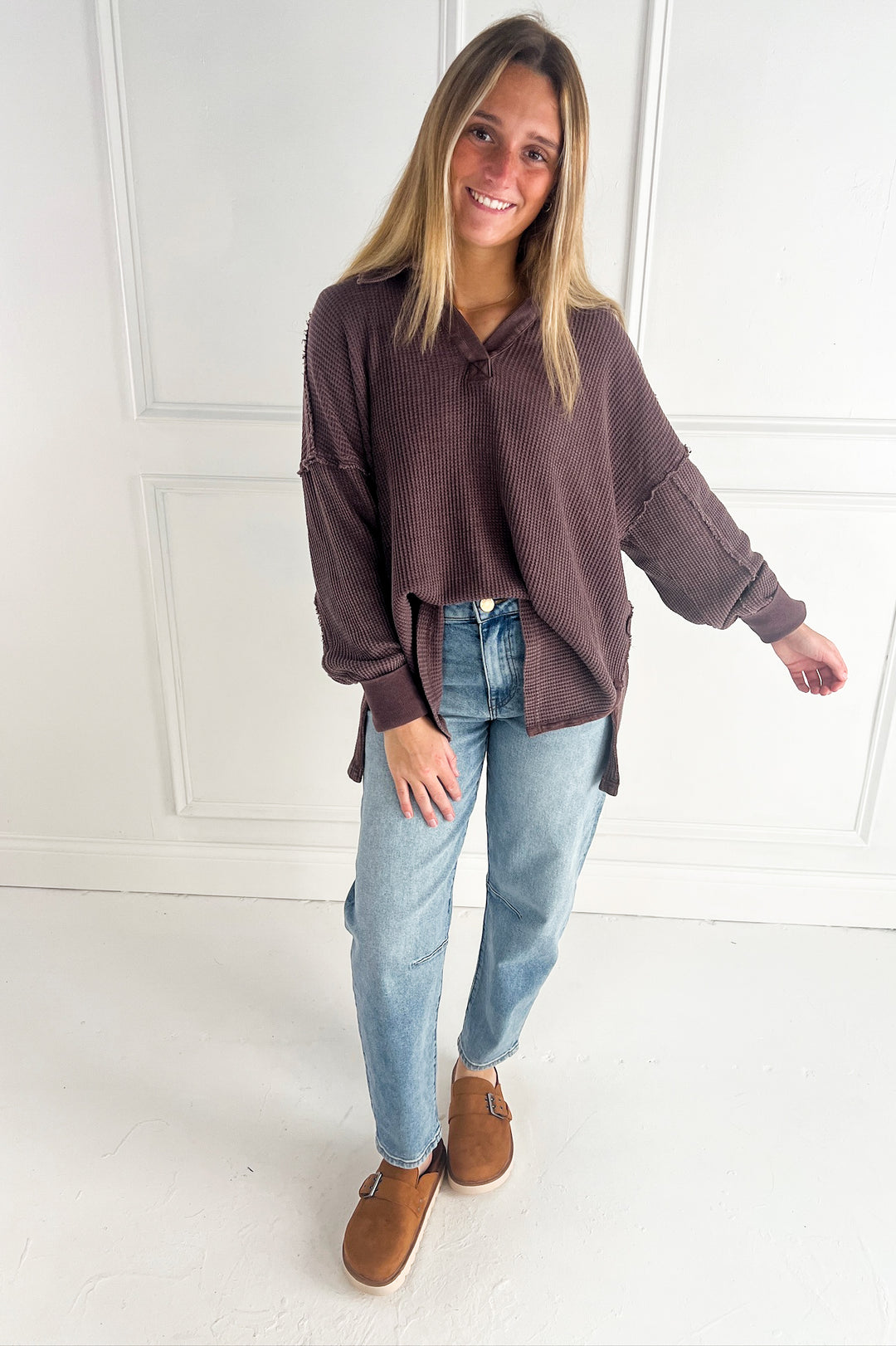 Mineral Washed Waffle Collar Tunic