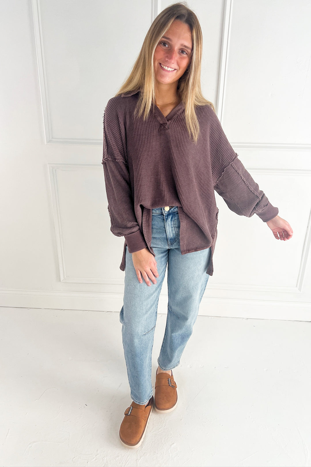 Mineral Washed Waffle Collar Tunic