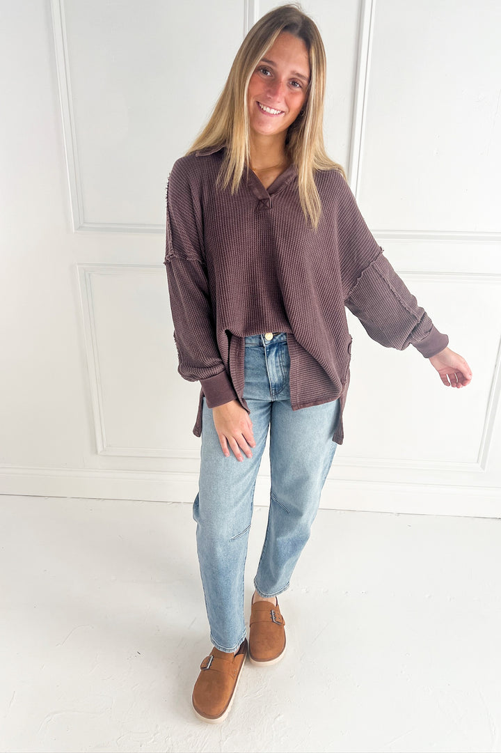 Mineral Washed Waffle Collar Tunic
