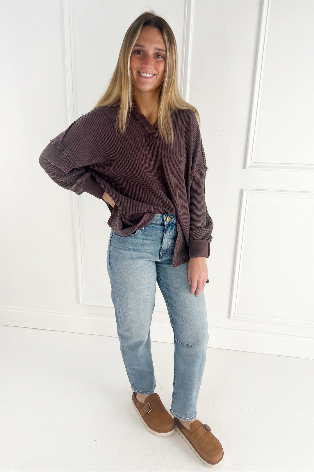 Mineral Washed Waffle Collar Tunic