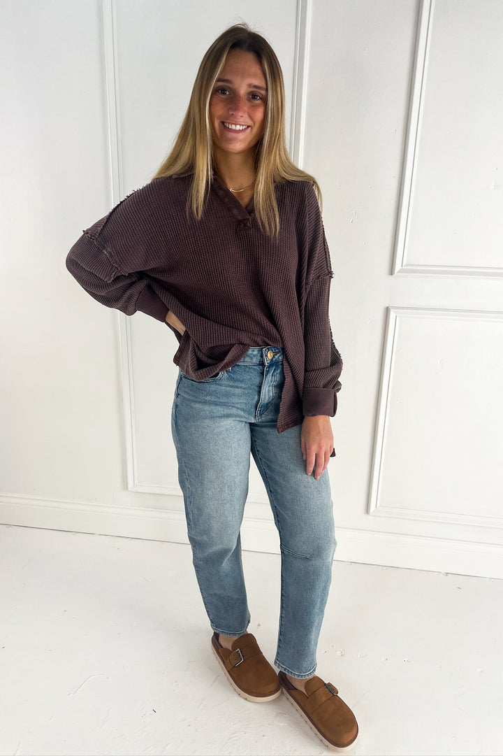 Mineral Washed Waffle Collar Tunic