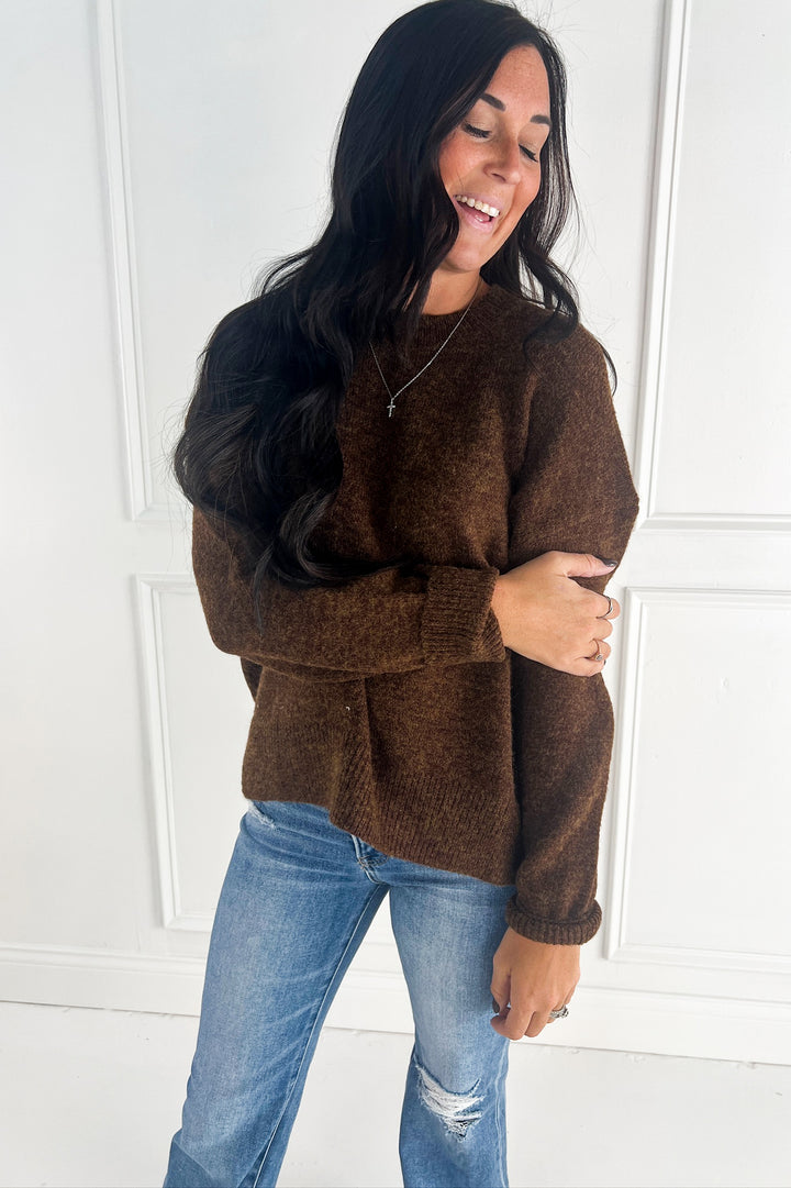 Marled Yarn Round Neck Sweater