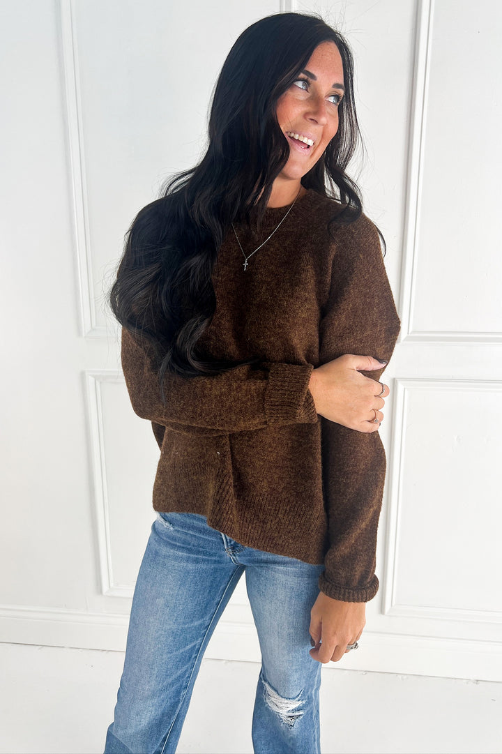 Marled Yarn Round Neck Sweater