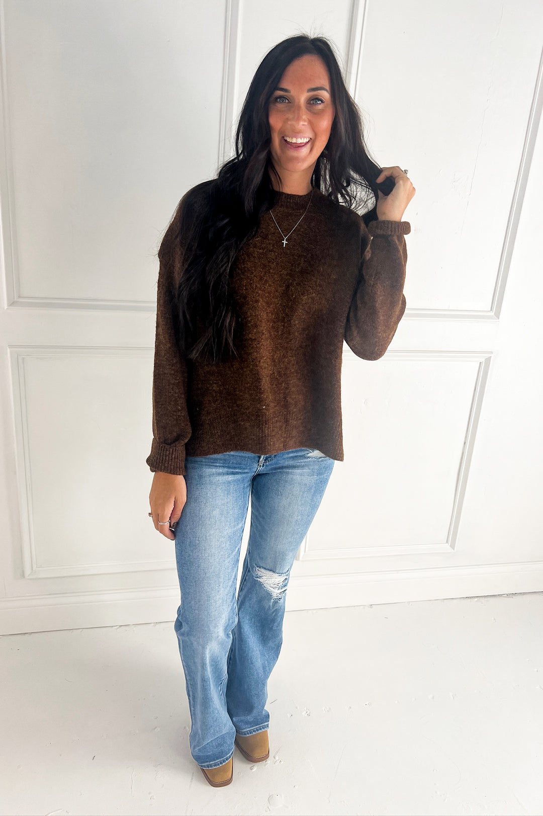 Marled Yarn Round Neck Sweater