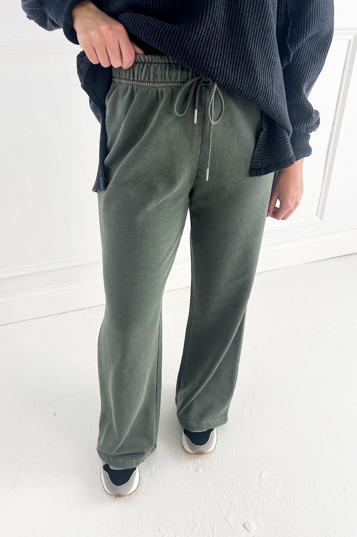 Acid Wash Wide Leg Cotton Fleece Pants