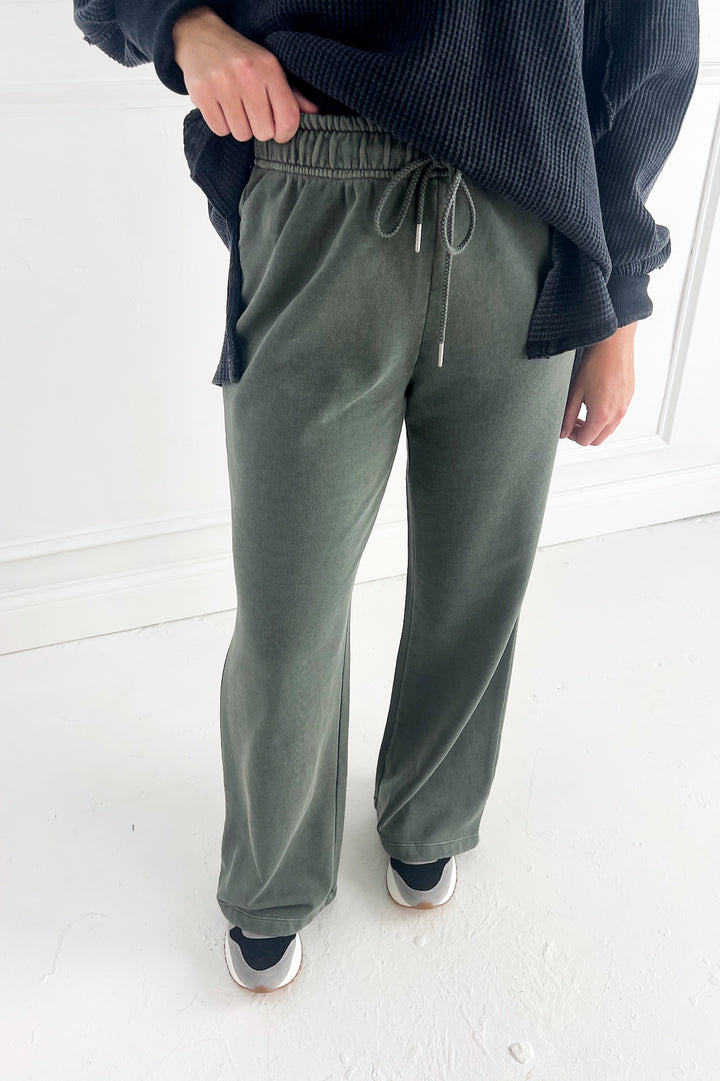 Acid Wash Wide Leg Cotton Fleece Pants