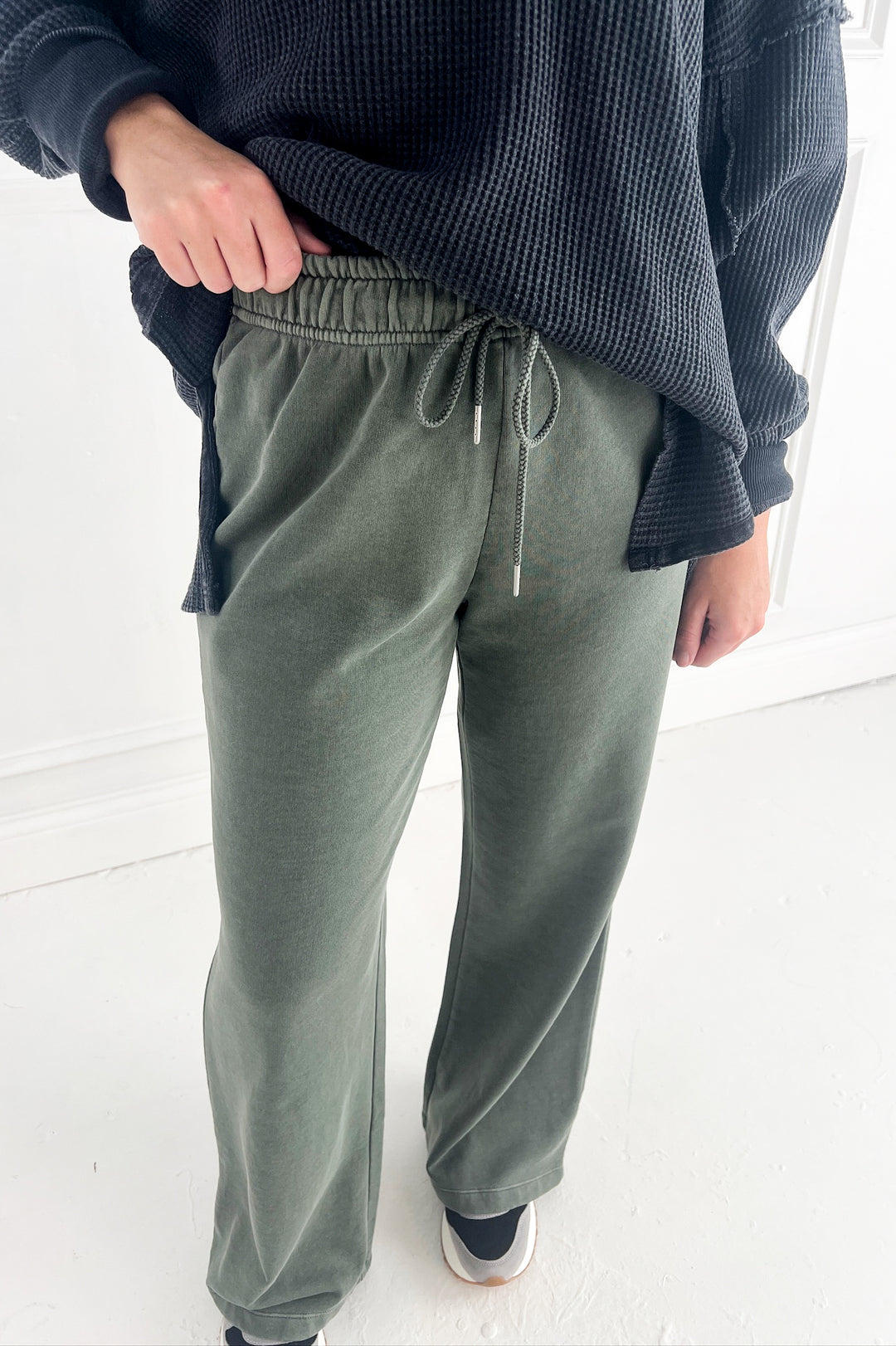 Acid Wash Wide Leg Cotton Fleece Pants
