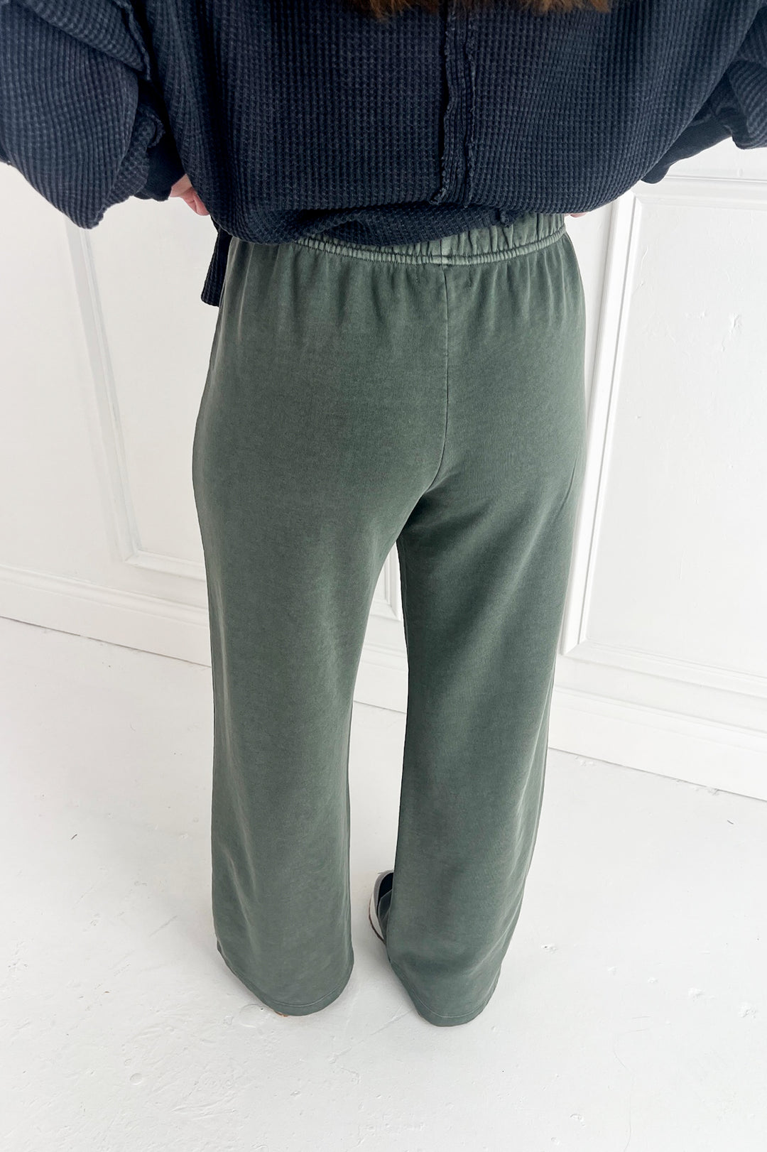 Acid Wash Wide Leg Cotton Fleece Pants