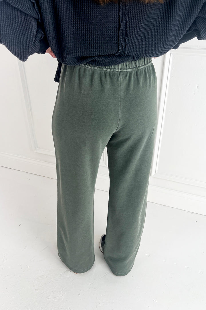 Acid Wash Wide Leg Cotton Fleece Pants