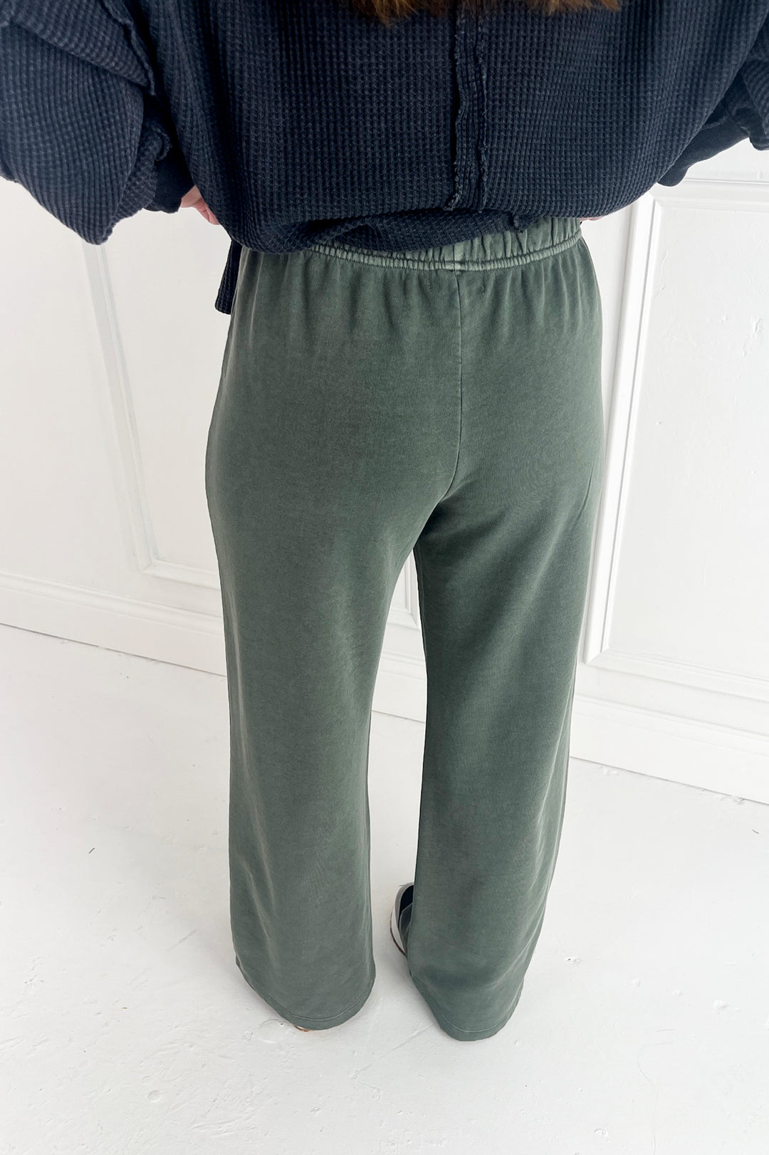 Acid Wash Wide Leg Cotton Fleece Pants