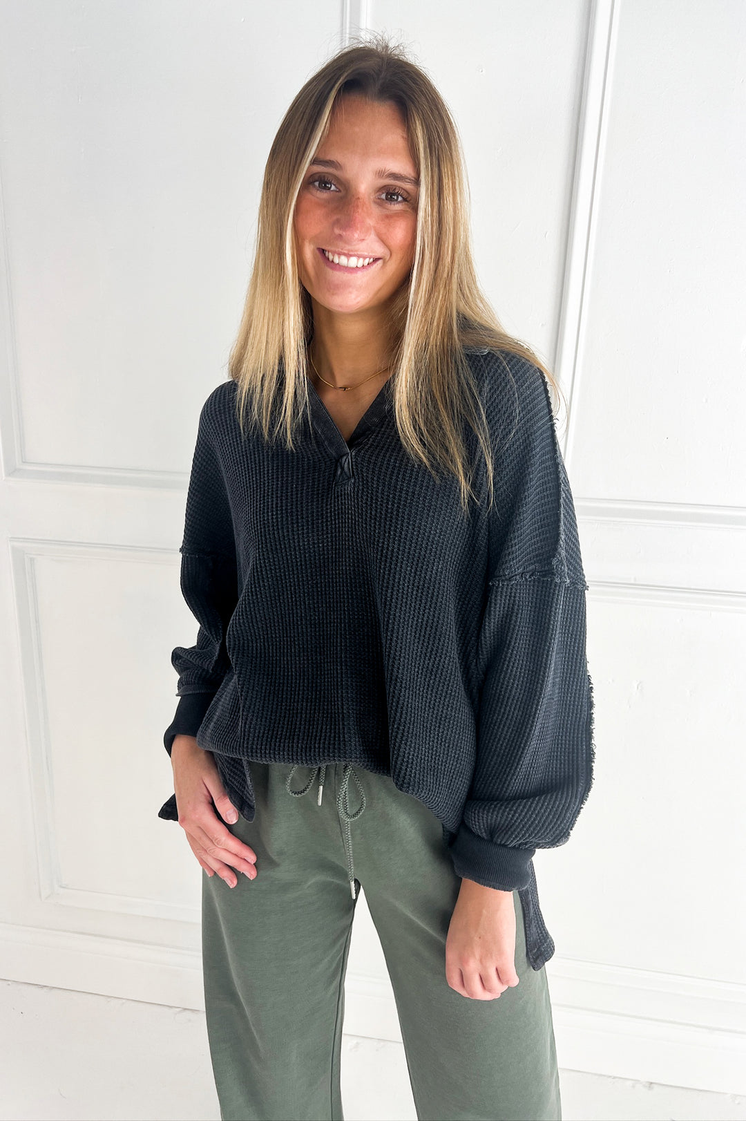 Mineral Washed Waffle Collar Tunic