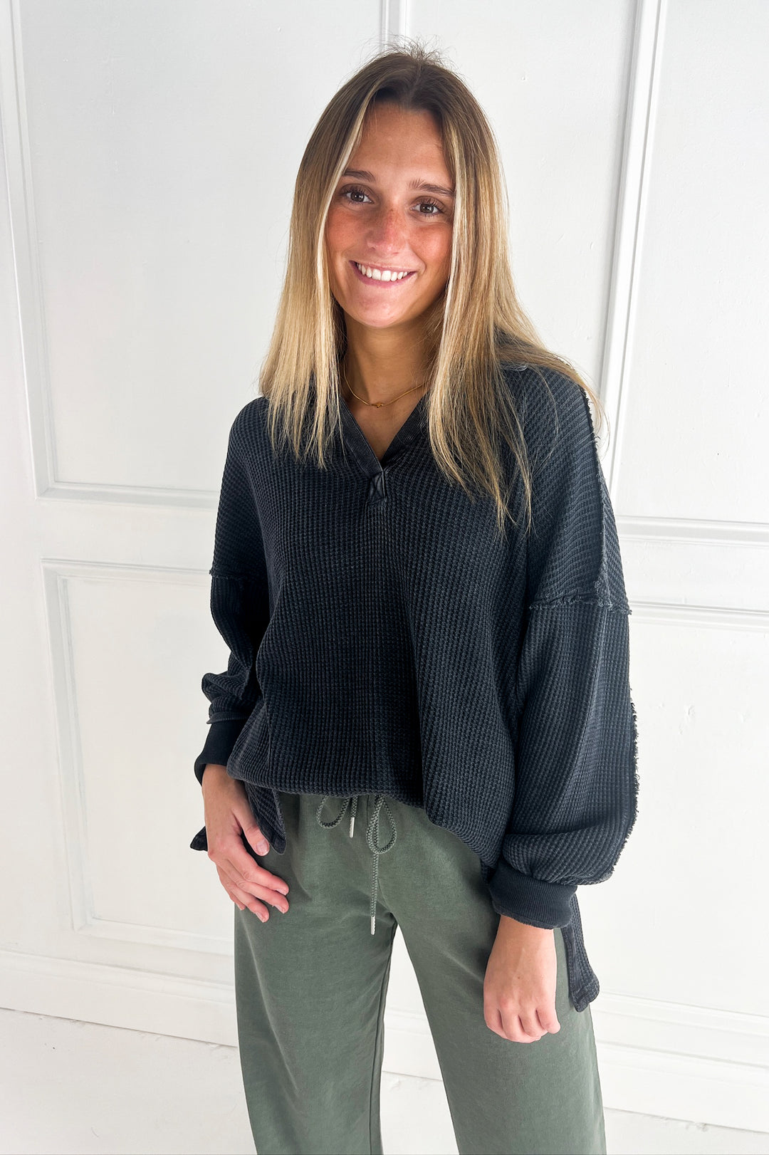 Mineral Washed Waffle Collar Tunic