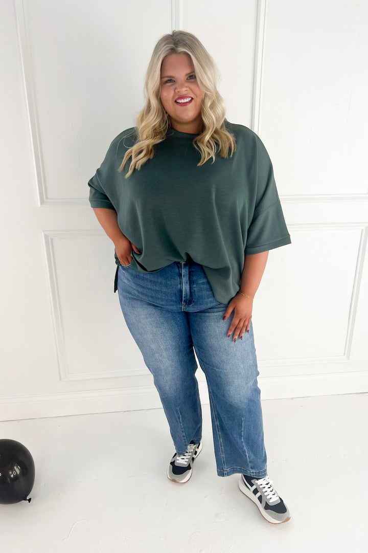 Scuba Round Neck Side Slit Curvy Pullover