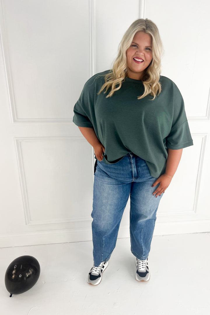 Scuba Round Neck Side Slit Curvy Pullover