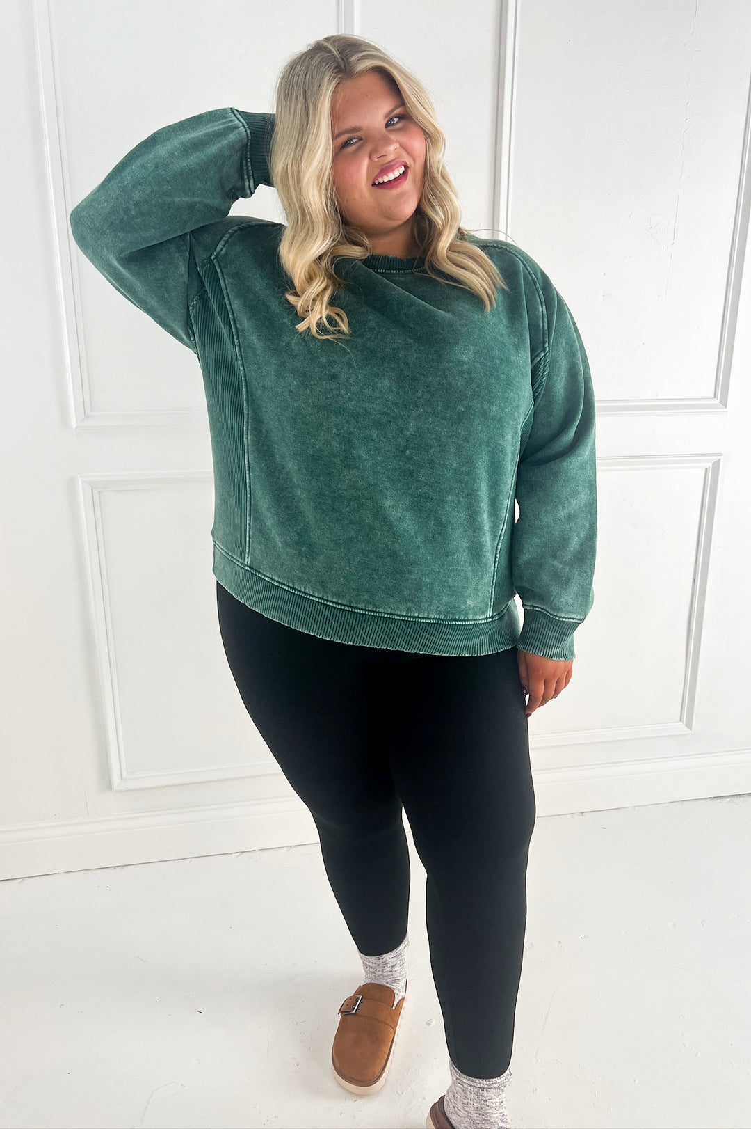 Curvy Acid Wash Fleece Sweatshirt