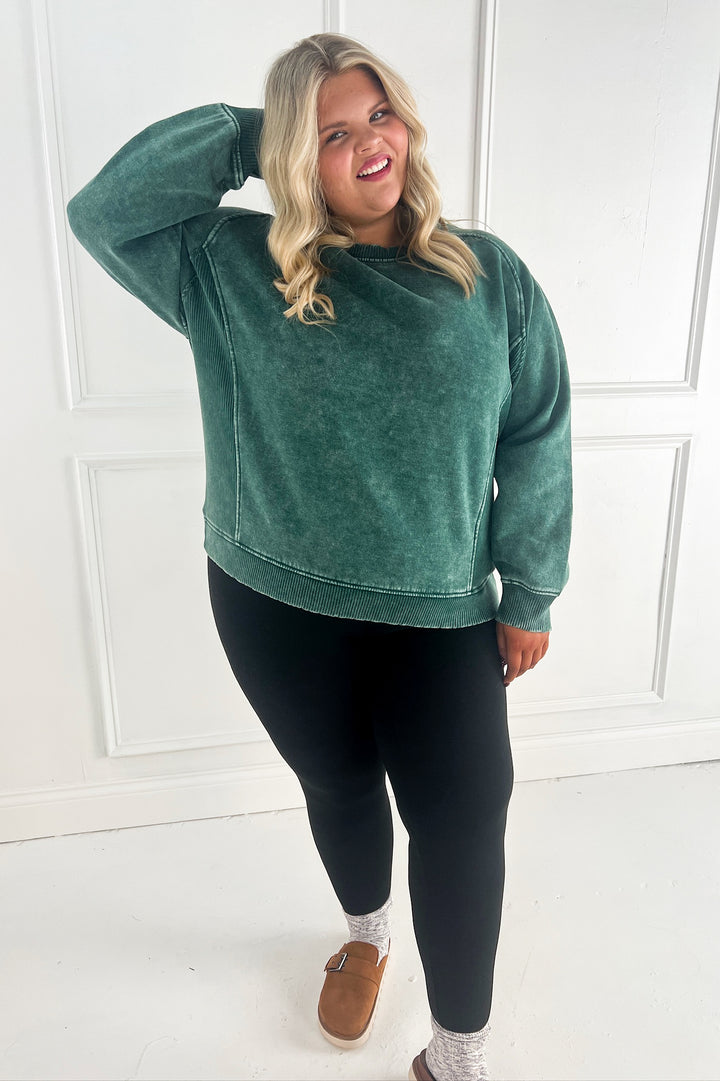 Curvy Acid Wash Fleece Sweatshirt
