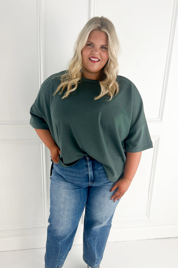 Scuba Round Neck Side Slit Curvy Pullover