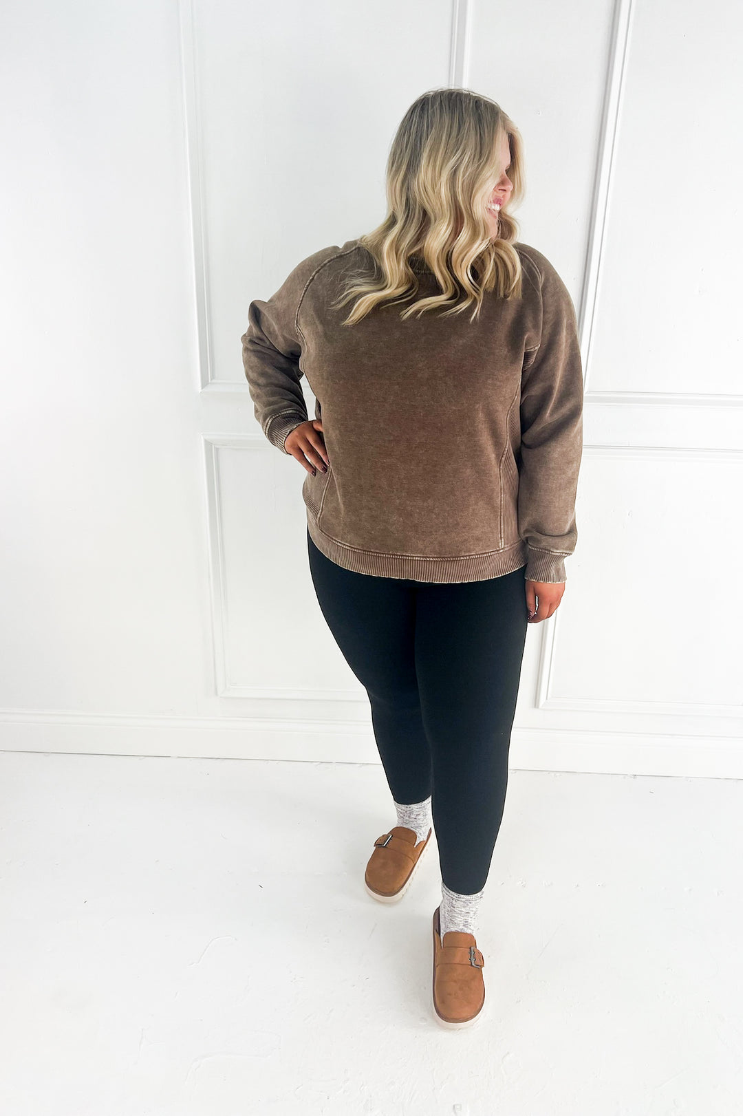 Curvy Acid Wash Fleece Sweatshirt