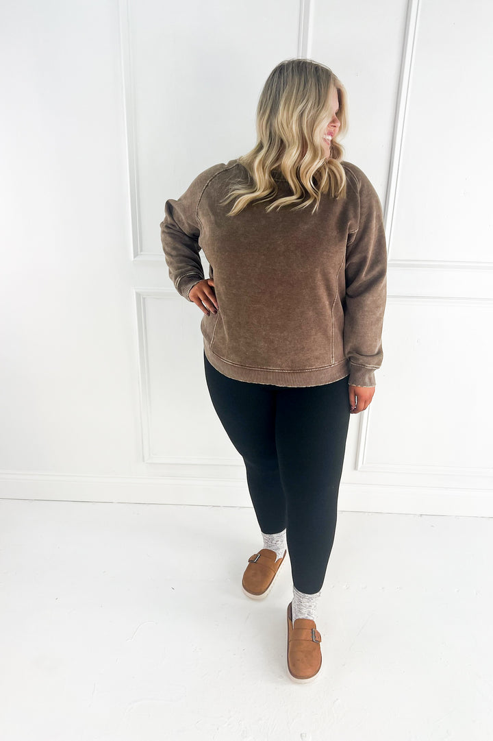 Curvy Acid Wash Fleece Sweatshirt