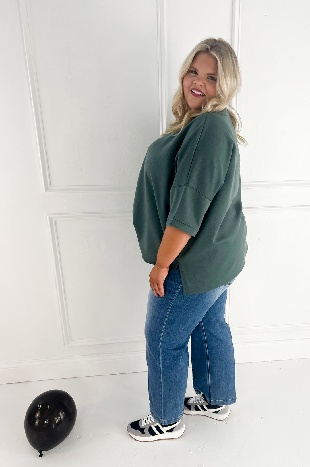 Scuba Round Neck Side Slit Curvy Pullover