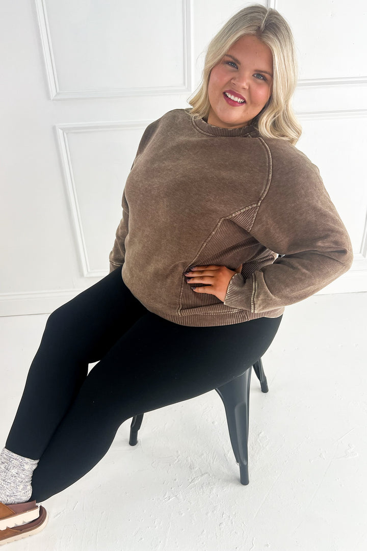 Curvy Acid Wash Fleece Sweatshirt