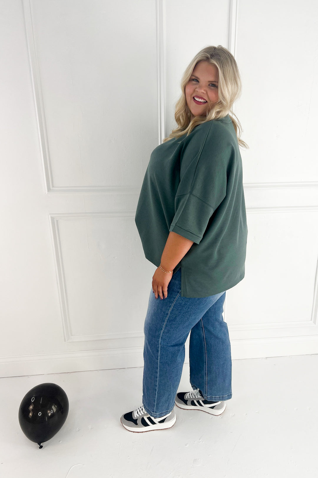 Scuba Round Neck Side Slit Curvy Pullover