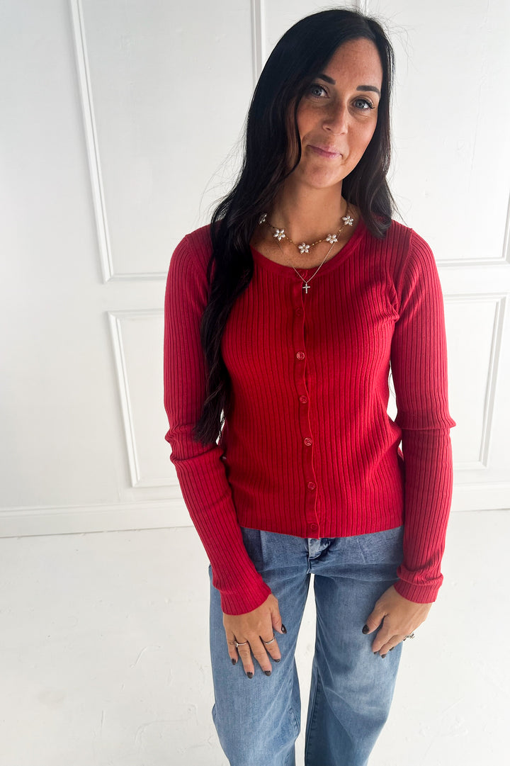 Lightweight Ribbed Button Up Cardigan