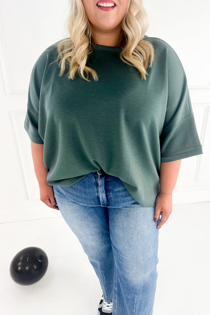 Scuba Round Neck Side Slit Curvy Pullover