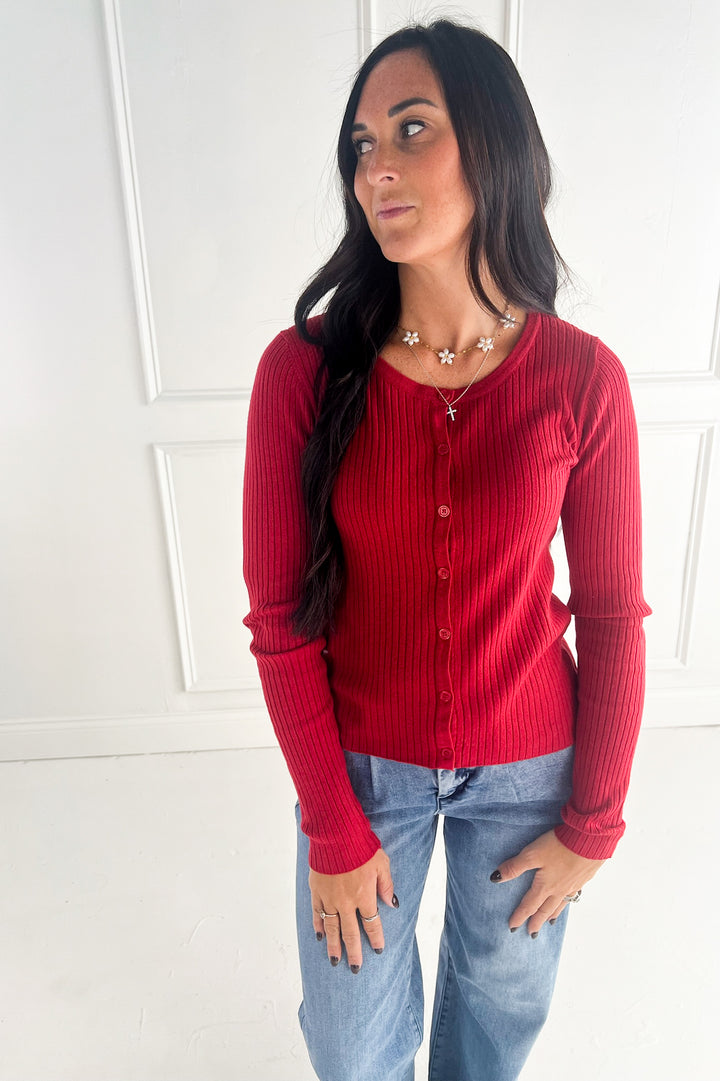 Lightweight Ribbed Button Up Cardigan