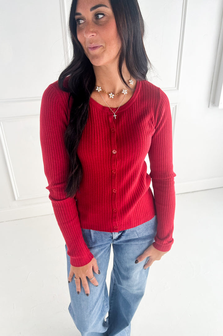 Lightweight Ribbed Button Up Cardigan