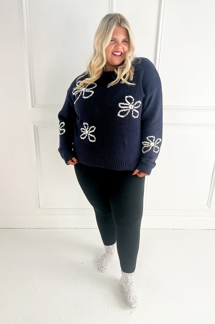 Flower Stitch Embroidered Curvy Sweater