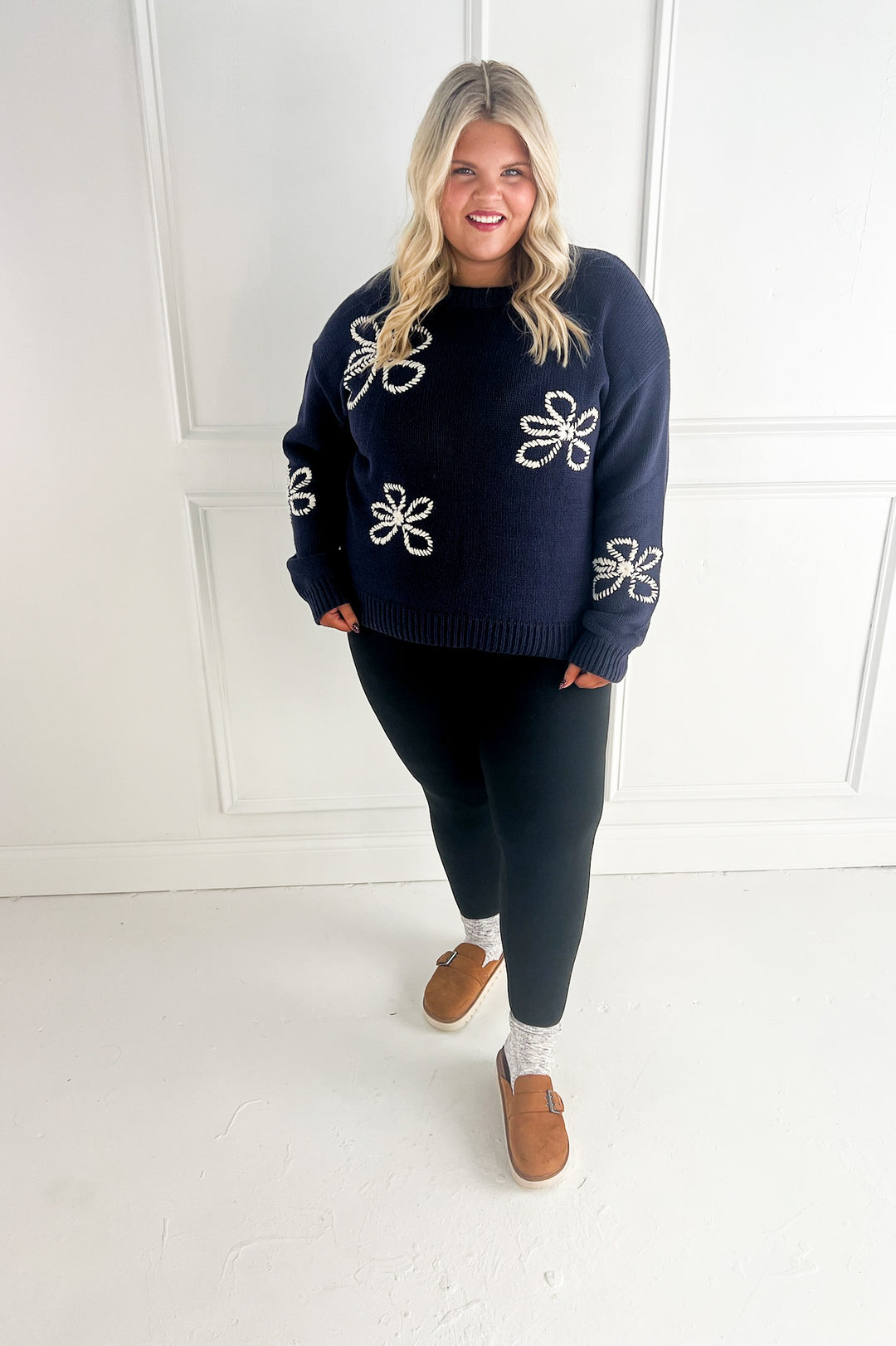 Flower Stitch Embroidered Curvy Sweater